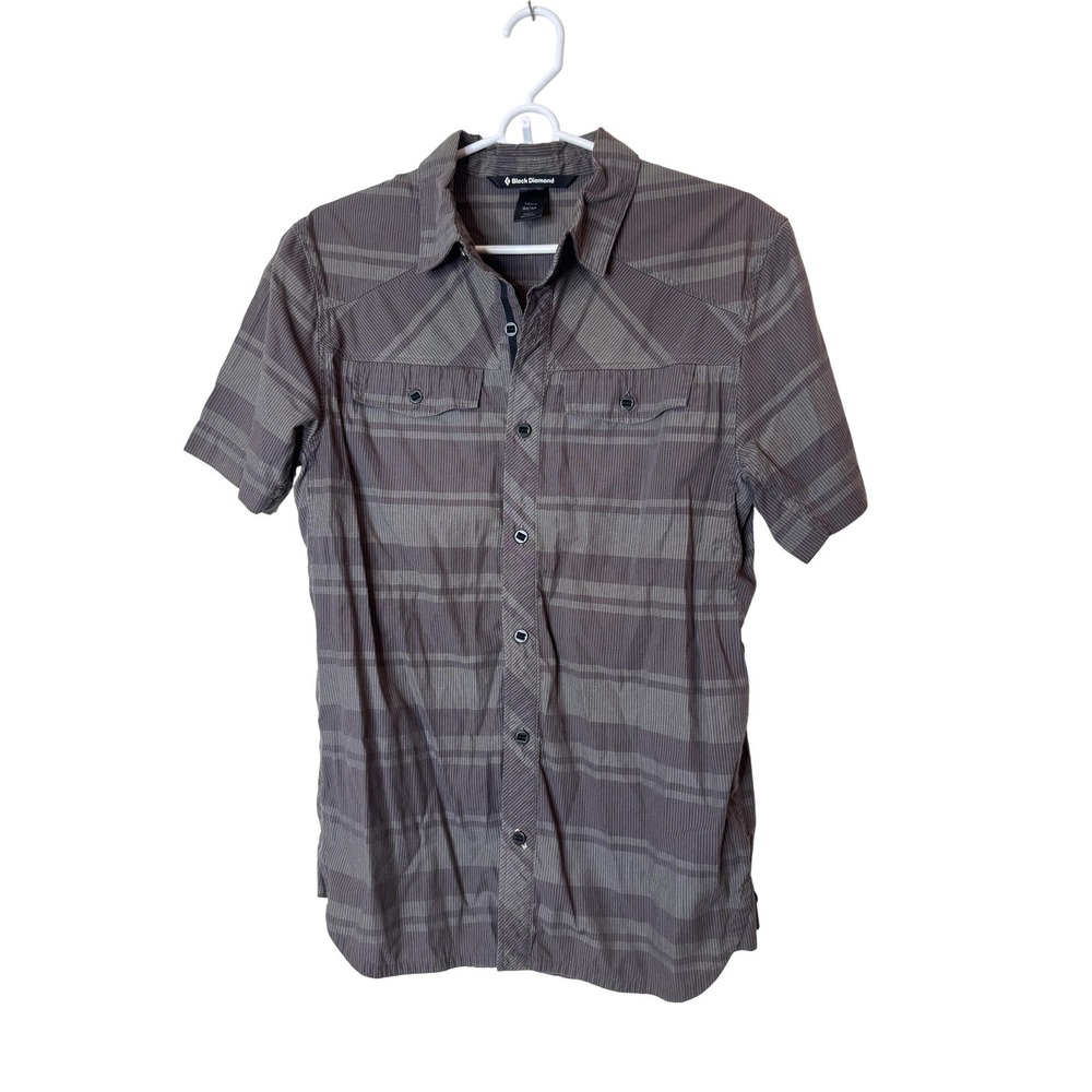 Black Diamond Shirt Mens Medium Gray Plaid Short Sleeve Button Up Outdoor
